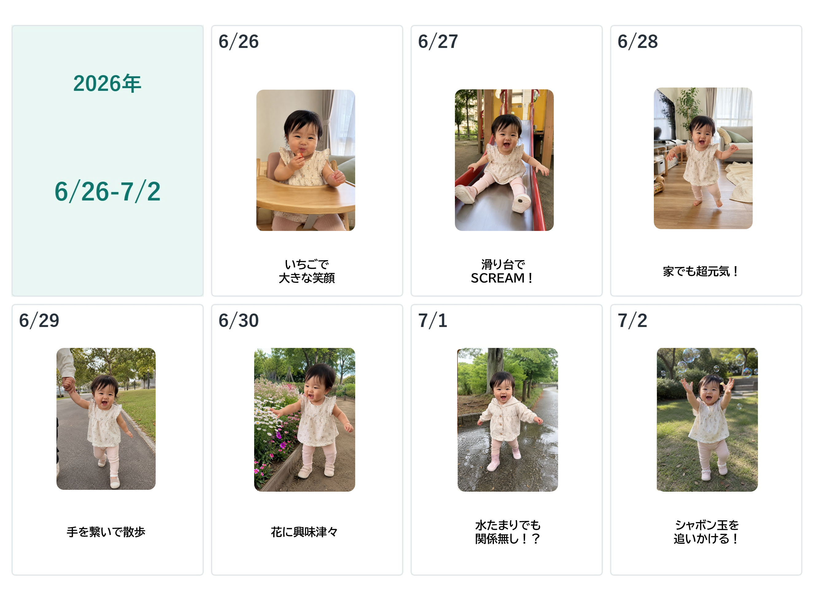子どもの写真を使った成長だよりのサンプル