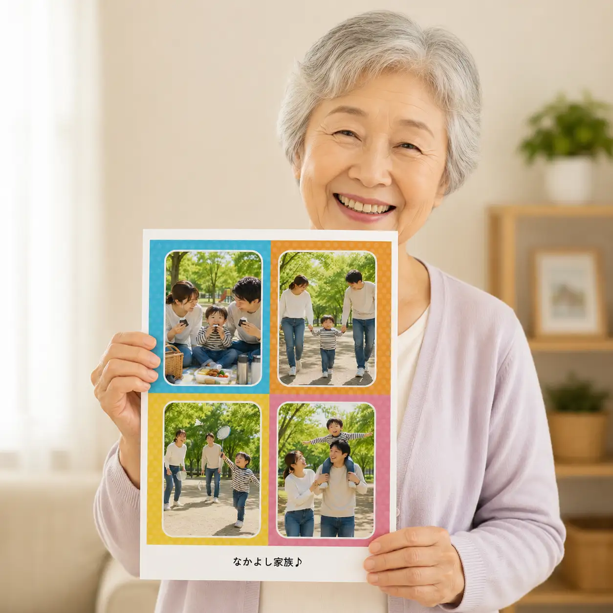 紙の成長記録を見返す家族