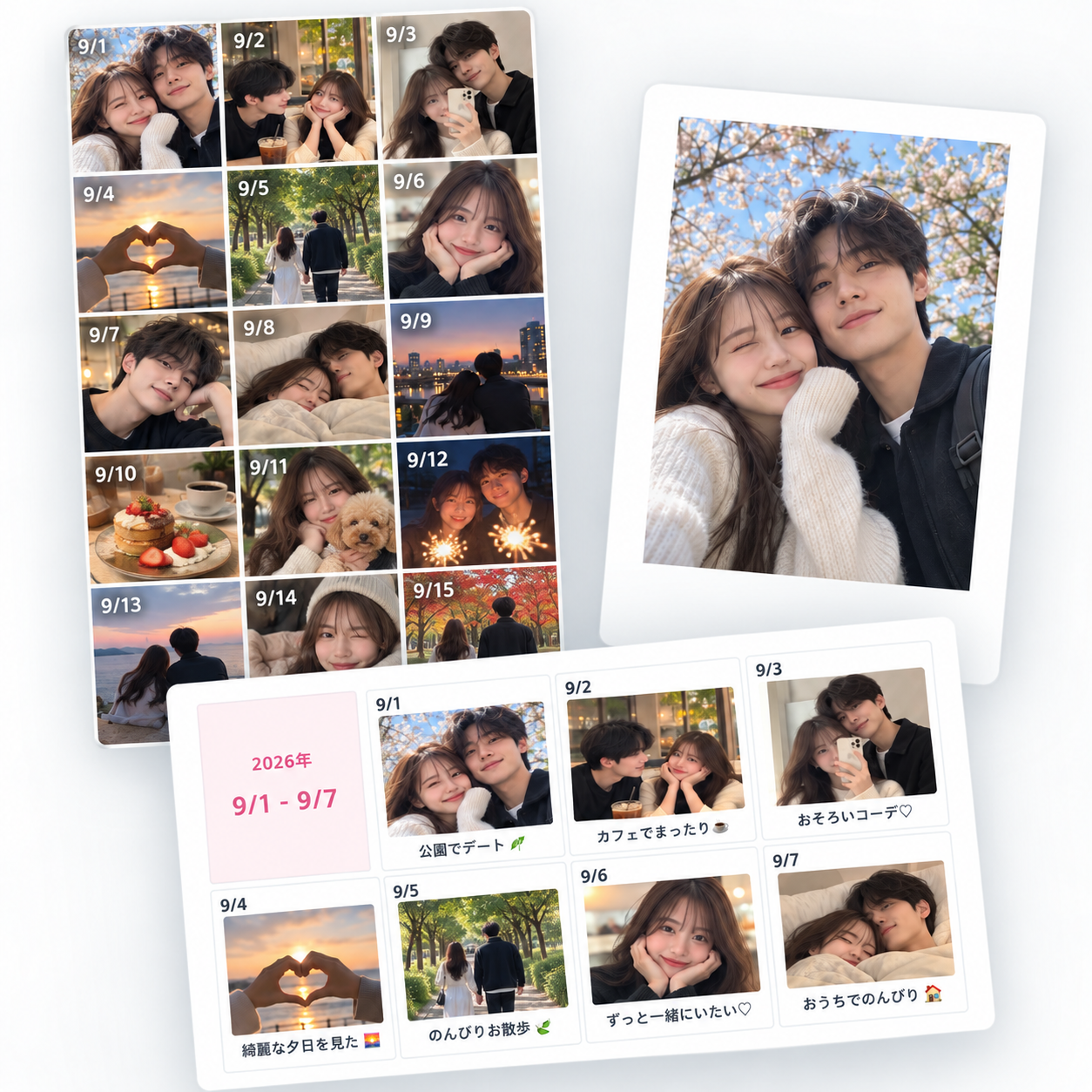 カップルの写真日記と印刷プレビュー