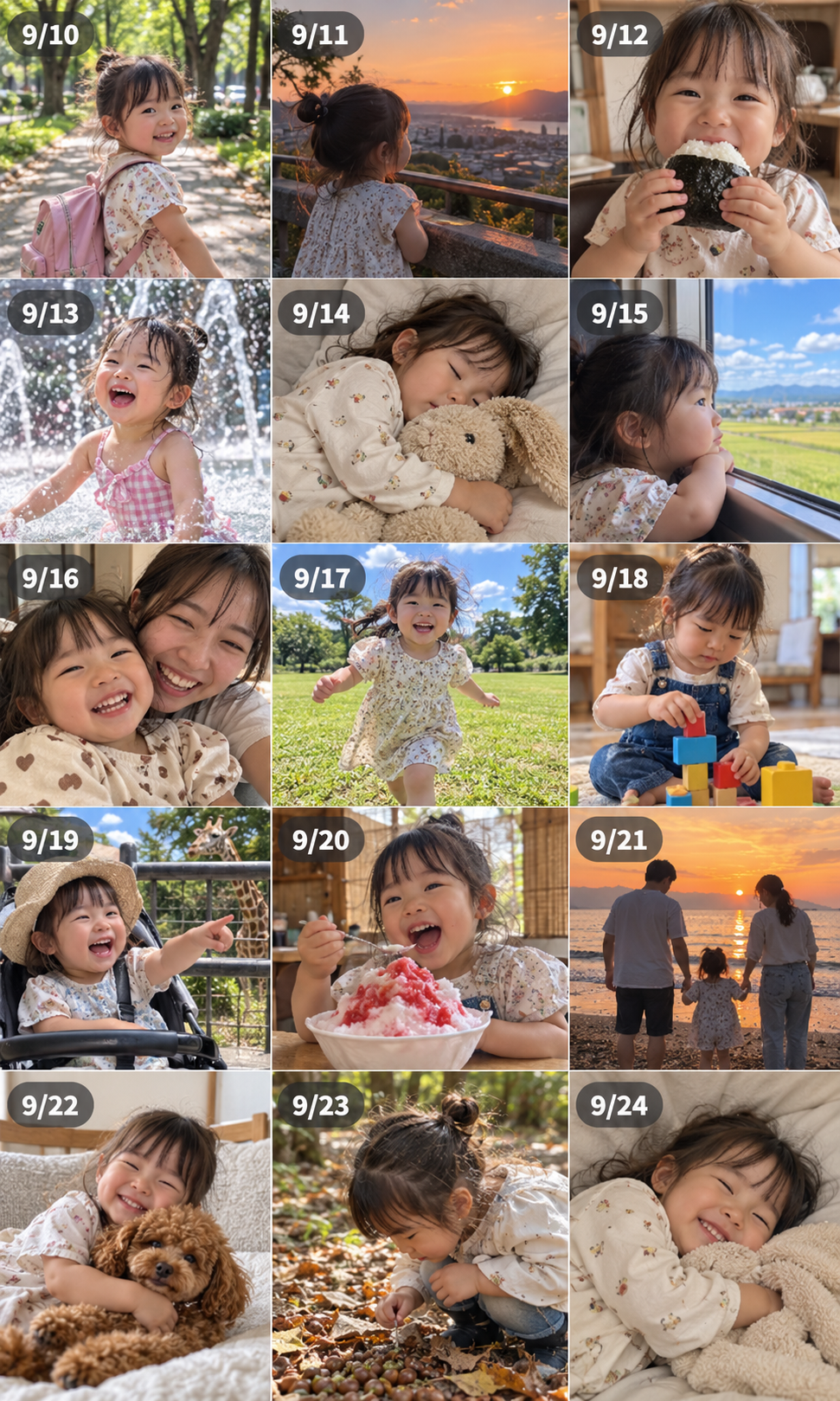 子供の写真が並んだカメラロール